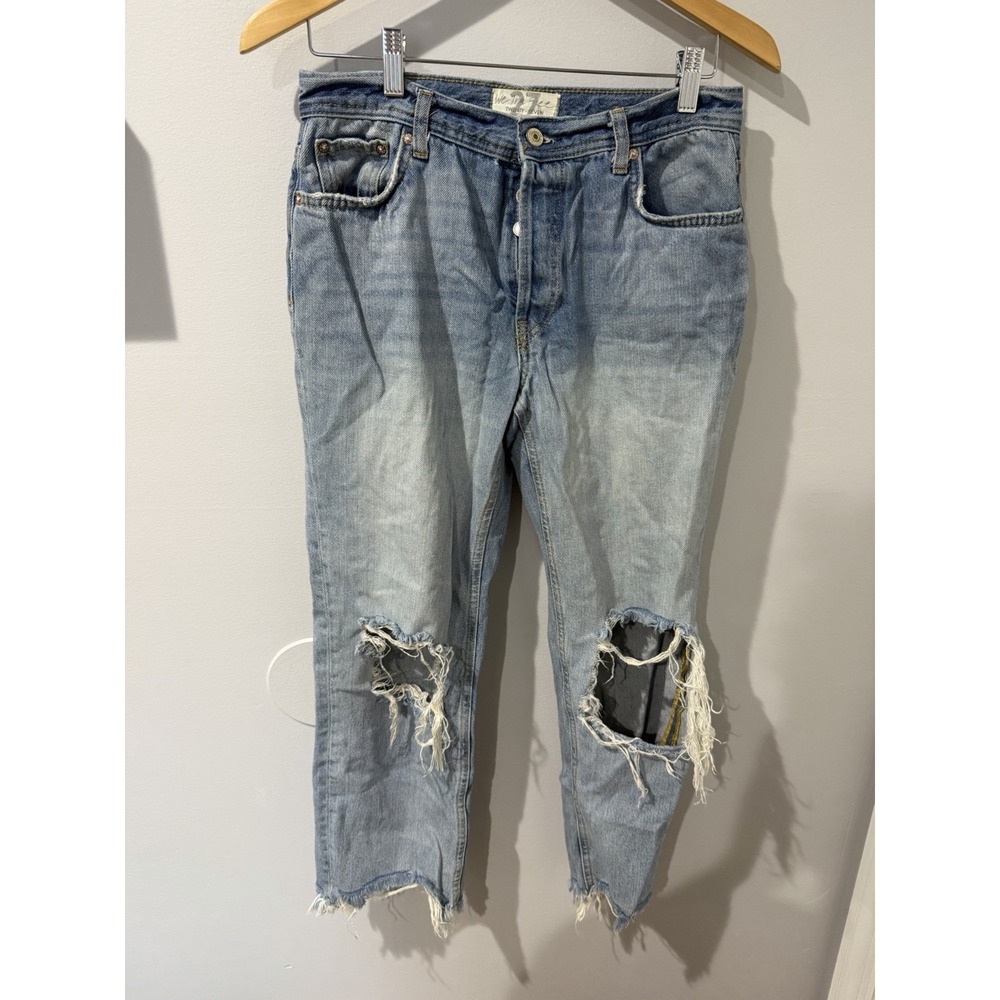 Free People We The Free Maggie Heavily Distressed Crop Jeans Size 27 Frayed Hem